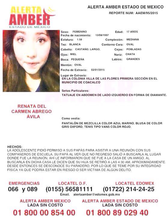 ABastidaP's tweet photo. @RegresoACasa_mx @laalamedachis @fundacionfind Nos podrían ayudar en el caso de Renny Mil gracias http://t.co/s4pnuvfZzH