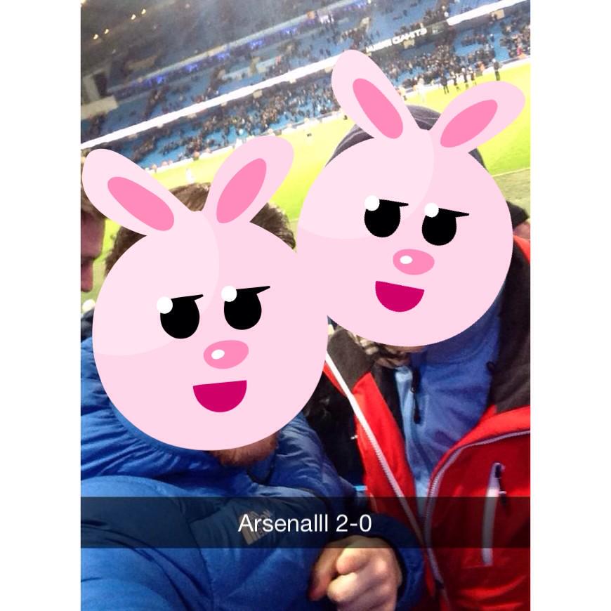19KPalace's tweet photo. Two of the palace lads supporting opposite sides settled for a 2-0 Arsenal Win at the Etihad #19KP http://t.co/tnpd0wXOyV