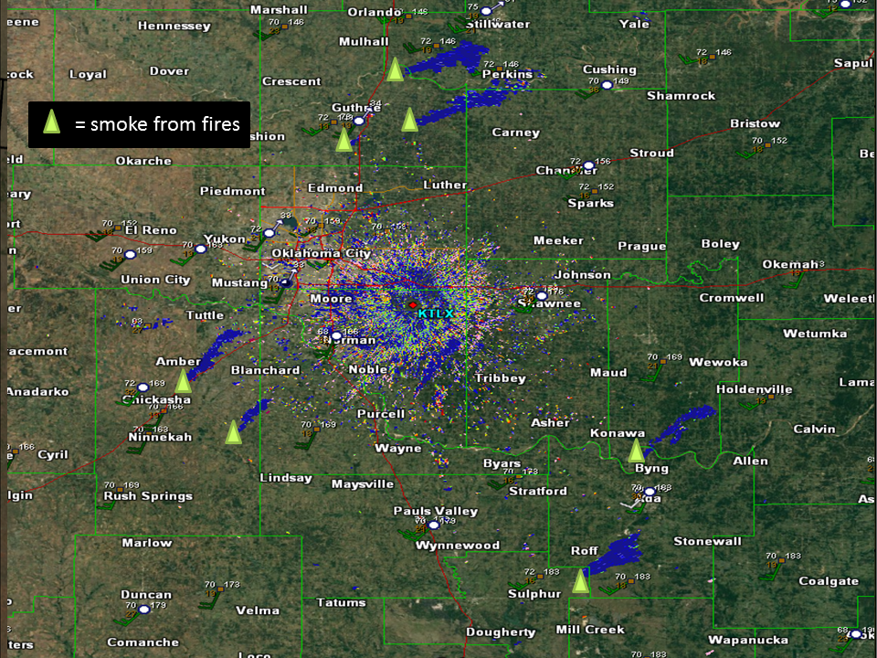 NWSNorman's tweet photo. 335 pm.  Several fires ongoing across central and southern Oklahoma. #okfire http://t.co/CD4A6jrHas