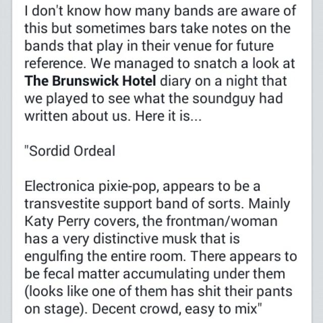 sordidordeal's tweet image. A summary of us by the soundguy at The Brunswick Hotel. 

#soundy #audioengineer #pub #band #soundguy #mixer #Azza