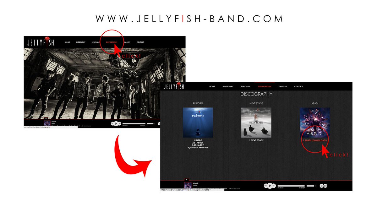 Caranya gampang! Tinggal masuk ke jellyfish-band.com, pilih Discography, dan Download single Abadi nya! :)