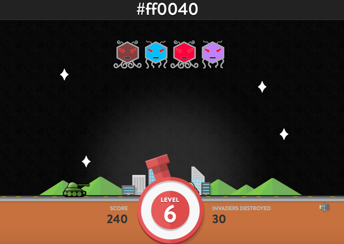 Peter Cooper (@cooperx86) on Twitter photo Hex Invaders is a quick Web game based around your understanding of hex colors (e.g. #ff00ff) hexinvaders.com Hex Invaders is a quick Web game based around your understanding of hex colors (e.g. #ff00ff) hexinvaders.com