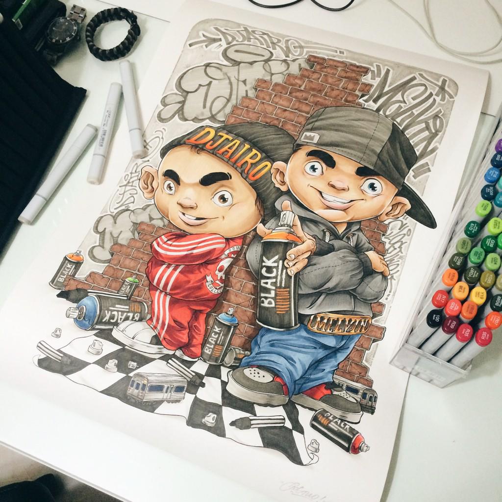 Mrclogtwo's tweet image. "Djairo &amp;amp; Melvin"
2015
Ink and copic marker on 16" x 23" 220gsm paper.
Commissioned piece for collector.