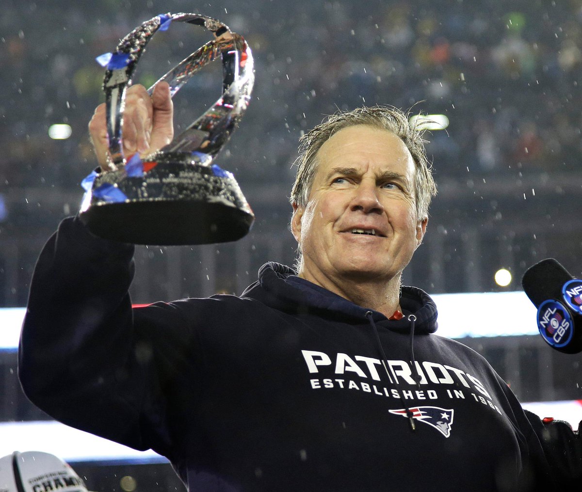 Patriots's tweet photo. Coach Belichick's press conference is live on http://t.co/LOgDAHStmy now! http://t.co/e4DJ95BuDJ