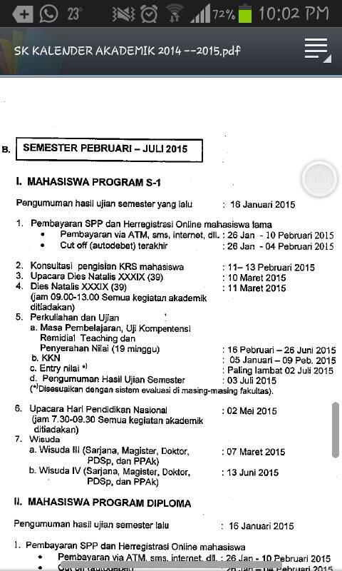 Ini mimin mau share share kalender akademik buat semester genap nanti yeay!