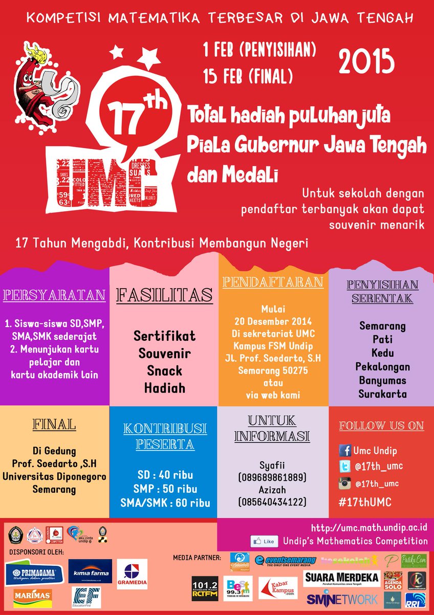 umc_undip's tweet photo. ayo ayoo daftar #17thUMC untuk info http://t.co/VcIl9q1e30 cc:@SmadhaPeduli @smapa_pwt @SMANBANYUMAS @OSIS_SMABA http://t.co/AwwtIMamWz