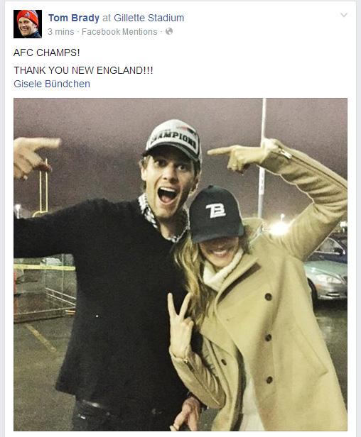 Patriots's tweet photo. TB12 is PUMPED. 

#OnToSB49 http://t.co/nw0rLJAKMr