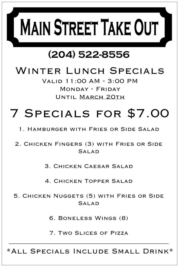 MainStreetTO's tweet photo. Introducing 7 New Specials for $7...Pick from any of these great deals from 11am-3pm Mon-Fri Valid until March 20th http://t.co/FSN5zZCjQD