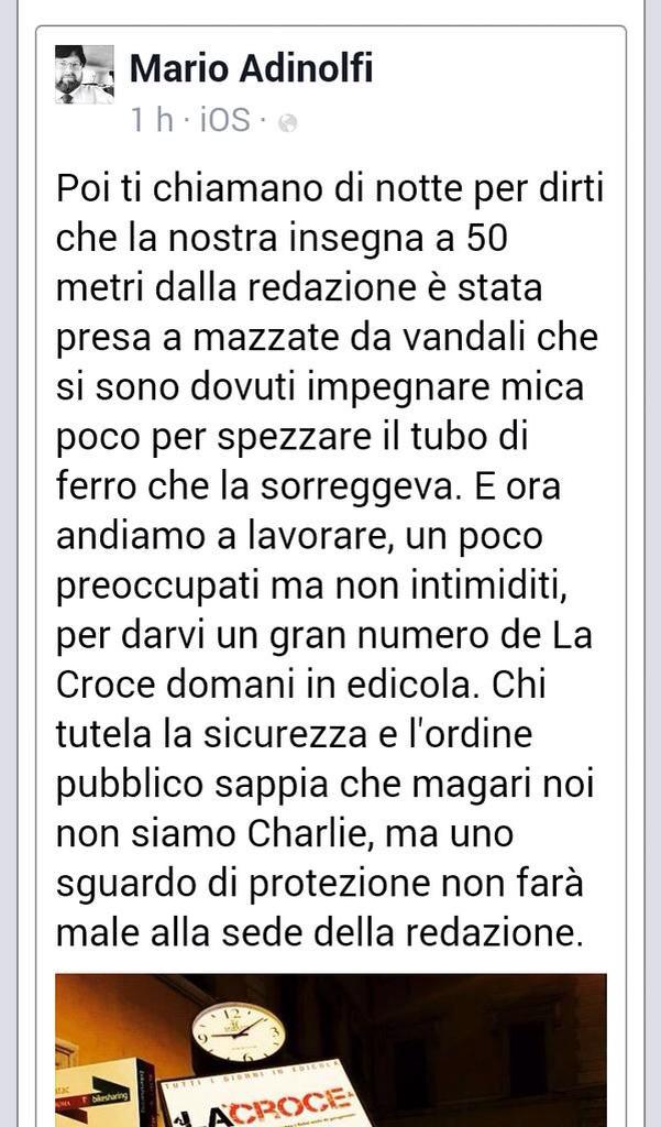 danielebanfi83's tweet photo. Tutti #CharlieHebdo con il Charlie degli altri. Ecco cosa è successo stanotte a La Croce di @marioadinolfi http://t.co/9xPvUh5CiP
