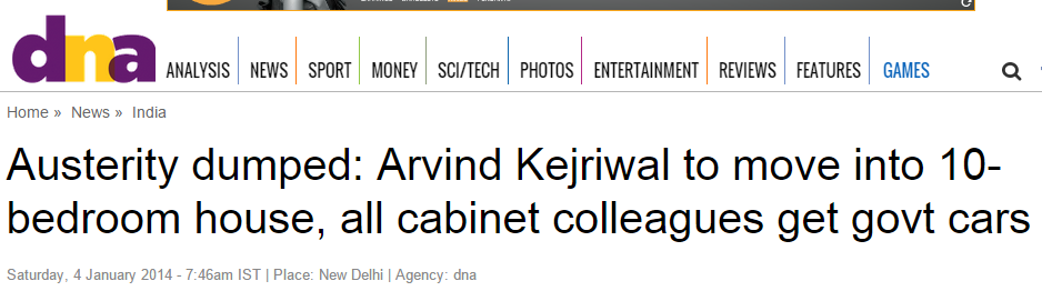 INCIndia's tweet image. #BenakabKejriwal 
Austerity dumped:Arvind Kejriwal to move into 10-bedroom house,all cabinet colleagues get govt cars