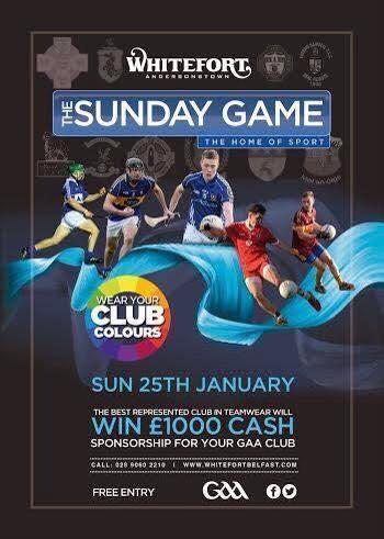 This Sunday!!! Club colours at the Whitefort, win a cash prize for your club, <a href="/StPaulsGAC/">CLG Naomh Pól, Béal Feirste 🅾️</a> <a href="/RossaGACBelfast/">O'Donovan Rossa GAC</a>