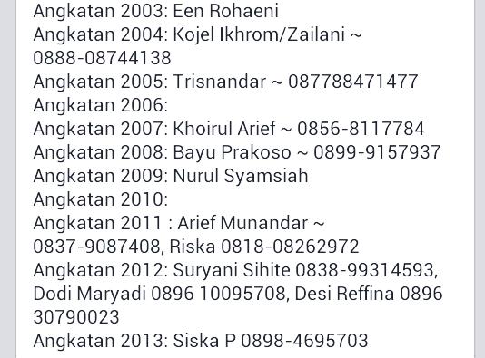 ini kordinator yang bisa kalian hubungi tiap angkatannya