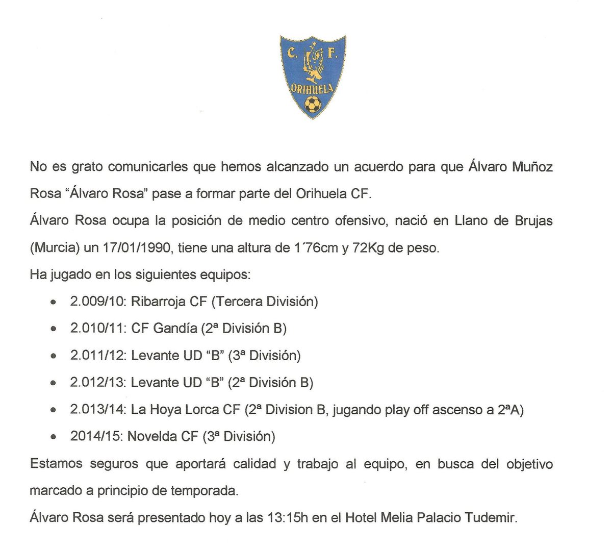 Orihuela_CF's tweet photo. Álvaro Rosa nuevo fichaje del Orihuela CF http://t.co/8toYb5L0ps
