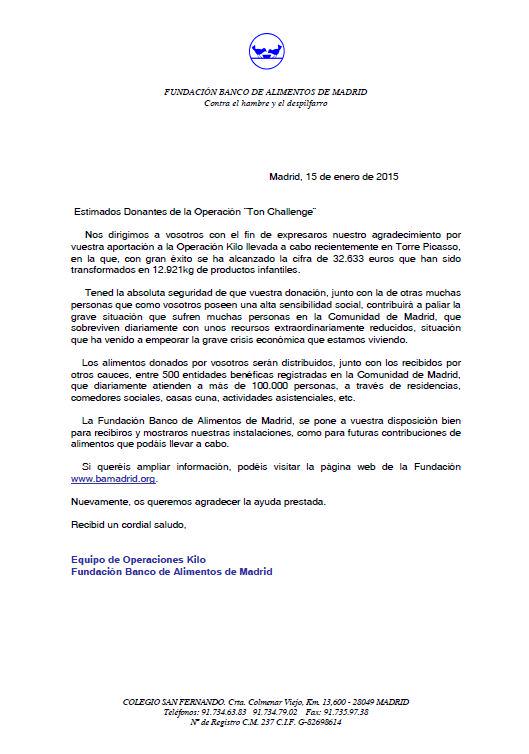 TorrePicasso's tweet photo. Gracias a todos por vuestra colaboración  @DesafioTonelada Os indicamos resultado final campaña 2014 @BancoAlimentos http://t.co/3uQ1EKhA9K
