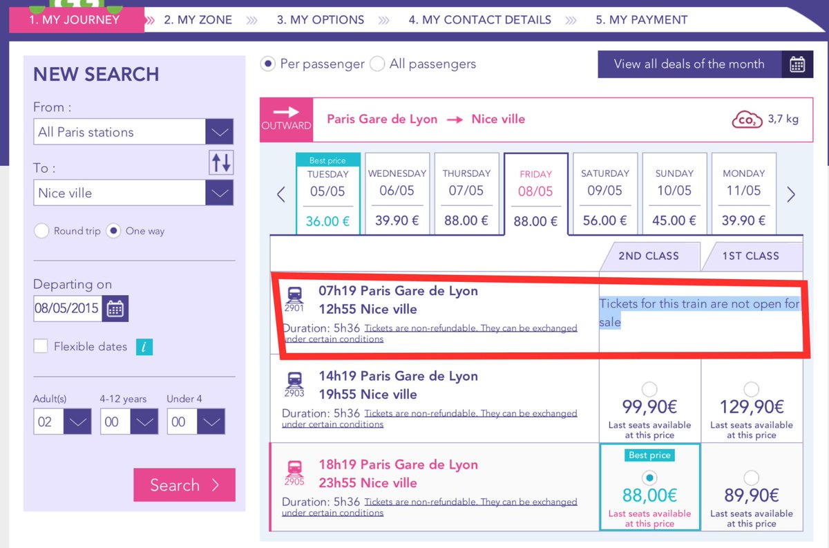 LAStudioTK's tweet photo. @iDTGV I need 2 tickets Paris-Nice on May 8 @ 7:19. The website says it is not open (in picture) Can you please help? http://t.co/3J1U9sATjS