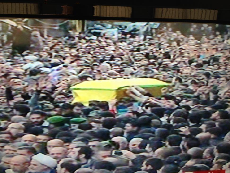 bmroue's tweet image. TV frame of funeral of #Hezbollah &apos;s Jihad #Mughniyeh in #Beirut #Lebanon #Syria #Israel