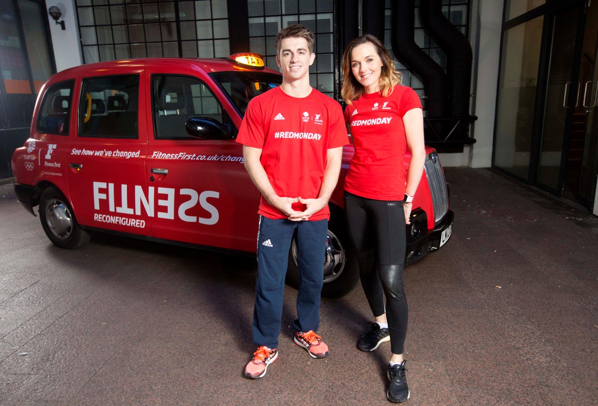 TeamGB's tweet photo. In London? Catch a lift with @maxwhitlock1 &amp; @v_pendleton to a @FitnessFirstUK gym near you! #RedMonday http://t.co/NjS2HIDo0m