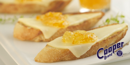 TheCooperCheese's tweet photo. Ready for Tuesday's potluck? Melt #coopersharp on sliced french bread & dollop with preserves. Voila! #potluckday http://t.co/4SBZHSp9mY