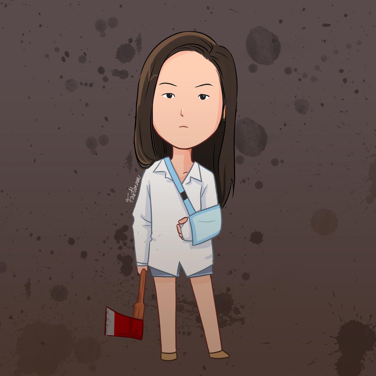 แฟนอาร์ตเนื่องด้วยประทับใจน้องตองเอาขวานจามโต๊ะผีมากข่ะ @THANAERNG  #คราบ #เพื่อนเฮี้ยนโรงเรียนหลอน