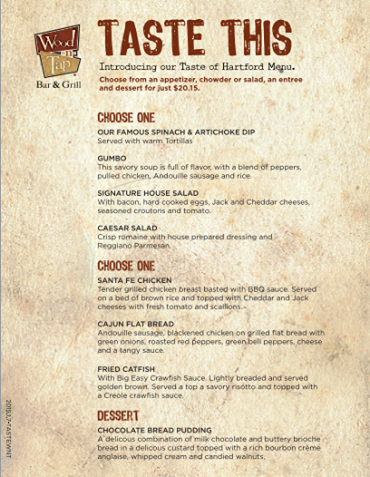 WoodNTap's tweet photo. Our Taste of #Hartford menu starts TODAY and goes till Feb 1. An entire meal for just $20.15! http://t.co/q2w23GliNX http://t.co/pyrdaGNjuc