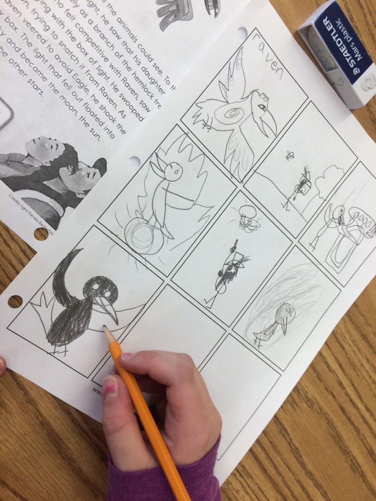 ClaireKreuger's tweet image. Illustrating the Haida legend of Raven Stealing Light for our Science unit on Light #gr4science