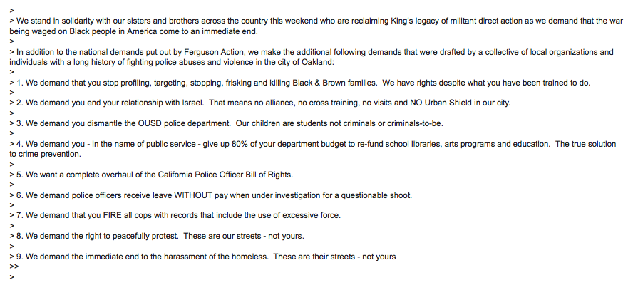 BlackBrunchNYC's tweet photo. #WakeUpTheMayor Demands the following as they #ReclaimMLK. NYC stands with you &amp; the rest of the nation #ShutItDown http://t.co/U99aCZNe44