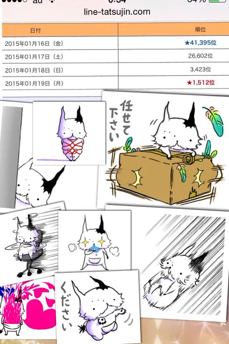 スタンプのランキングを教わり見てみるとぎむぎむは 41395位→1512位となっており仰天し携帯を片手に家中をウロウロしておりました、やがて寒いと思ったらヒートテックのタイツ一枚でした
https://t.co/tPqd1knzPa 