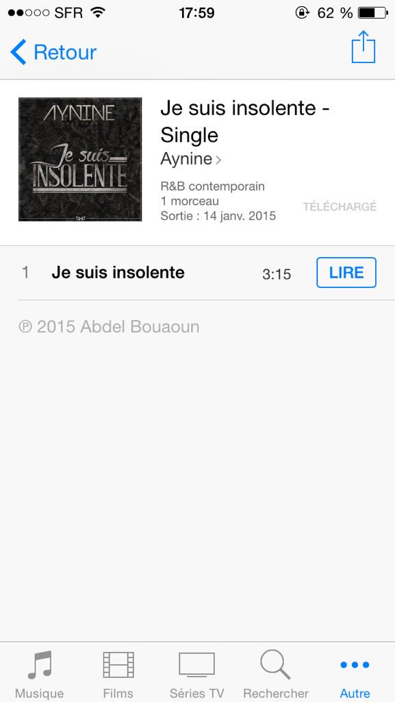 AynineFanPage's tweet photo. Le single "Je suis insolente" d'@AynineOfficiel est disponible sur Itunes !
On soutiens on soutiens !!! #LabelOMG 👍 http://t.co/iAQyT6cZ9P