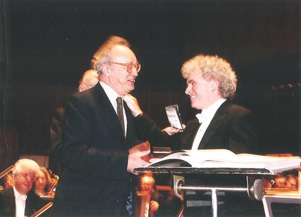 Happy 60th birthday Sir Simon Rattle! Image: Sir Simon receiving RPS Gold Medal, presented by Alftred Brendel in 2000 