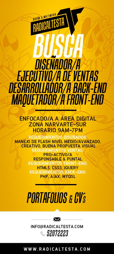 RadicalTesta's tweet photo. EMPEZAMOS EL 2015 EN BUSCA DE MÁS TALENTO QUE SE INTEGRE CON NOSOTROS! http://t.co/pqm11ngOKV