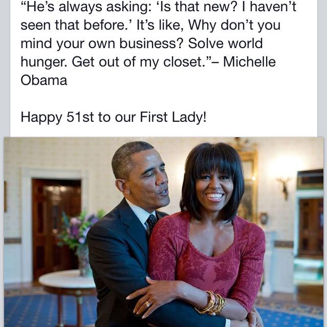 This is so cute and so real, haha! Happy 51st birthday, Michelle Obama! 