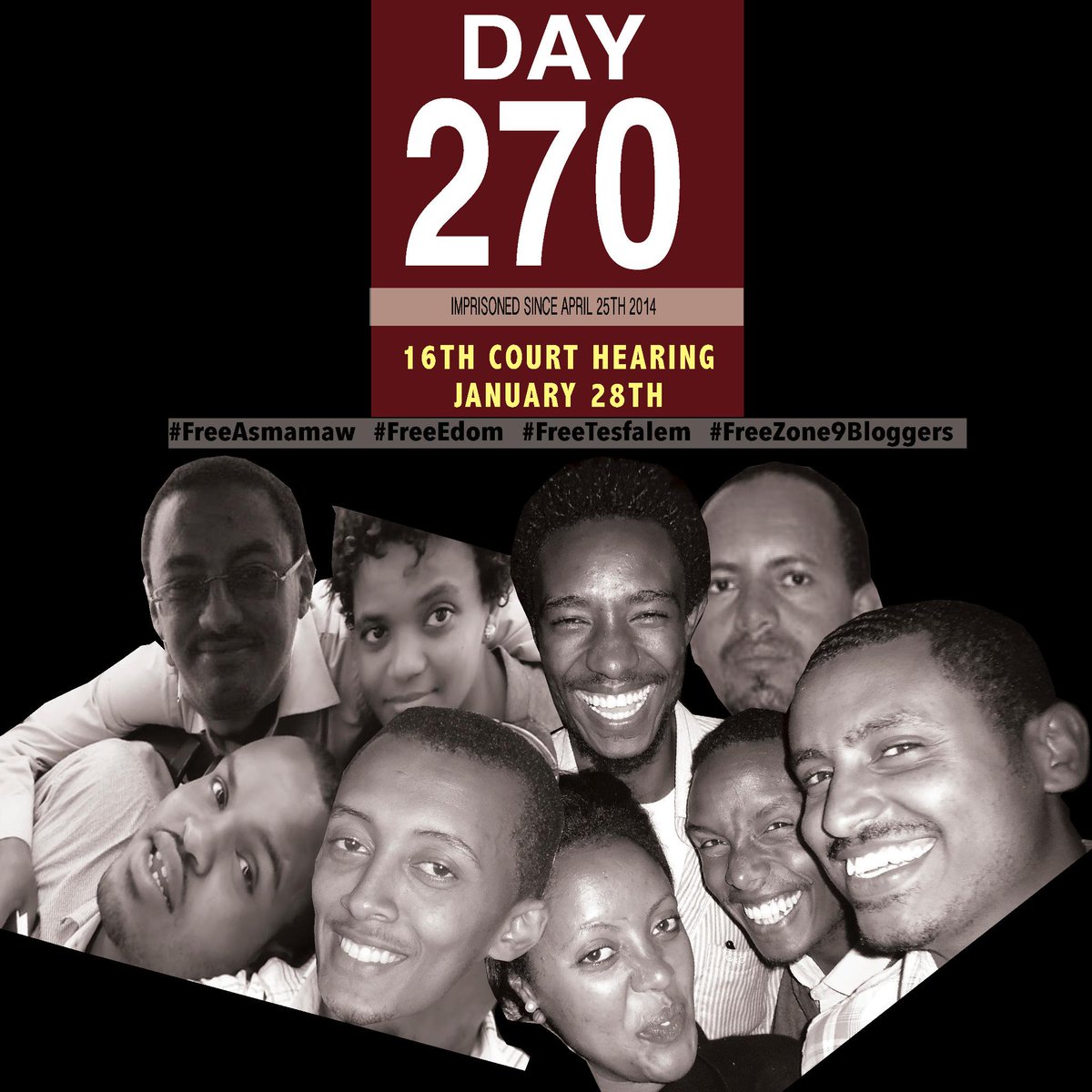 MahletKS's tweet photo. Day 270
Next Monday will be their ninth month in prison
#FreeAsmamaw,#FreeEdom, #FreeTesfalem, #FreeZonebloggers http://t.co/wfjd0HYTSN