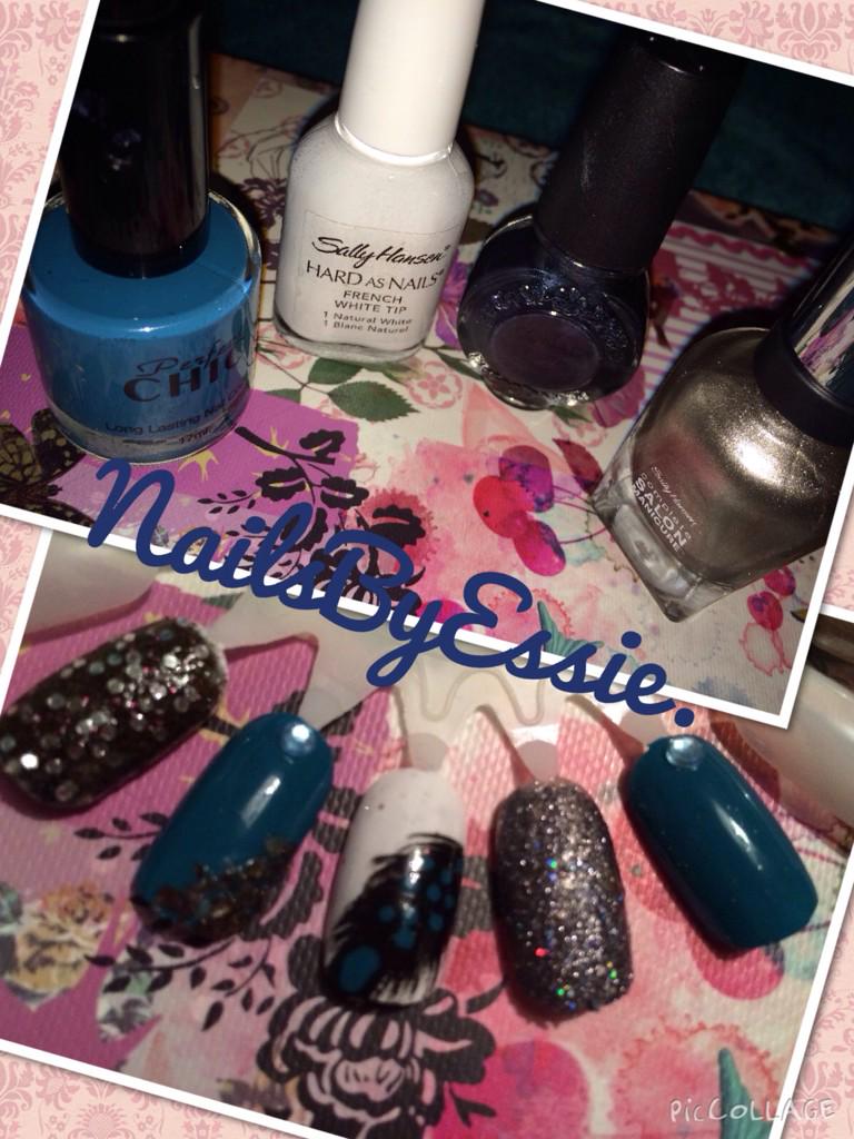 BeautyByEssie's tweet photo. Fine &amp; Chunky Glitter Thumb, Cracked Ice Fore Finger, Feather middle finger and a glitter ring finger.. With Gems. http://t.co/NyzSfwIusr