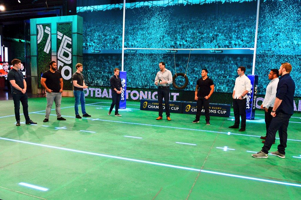 RugbyTonight's tweet photo. We're live on @btsport in just 2 minutes for a #RugbyTonightSpecial with the #GreatestLineUpEver http://t.co/nyjMKWPcQh