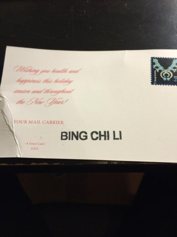 EugeneCross1's tweet photo. My mail carrier has a cooler name than your mail carrier. #bingchili #bingchillin #chandlerbingchili http://t.co/vvLcyOOpUf