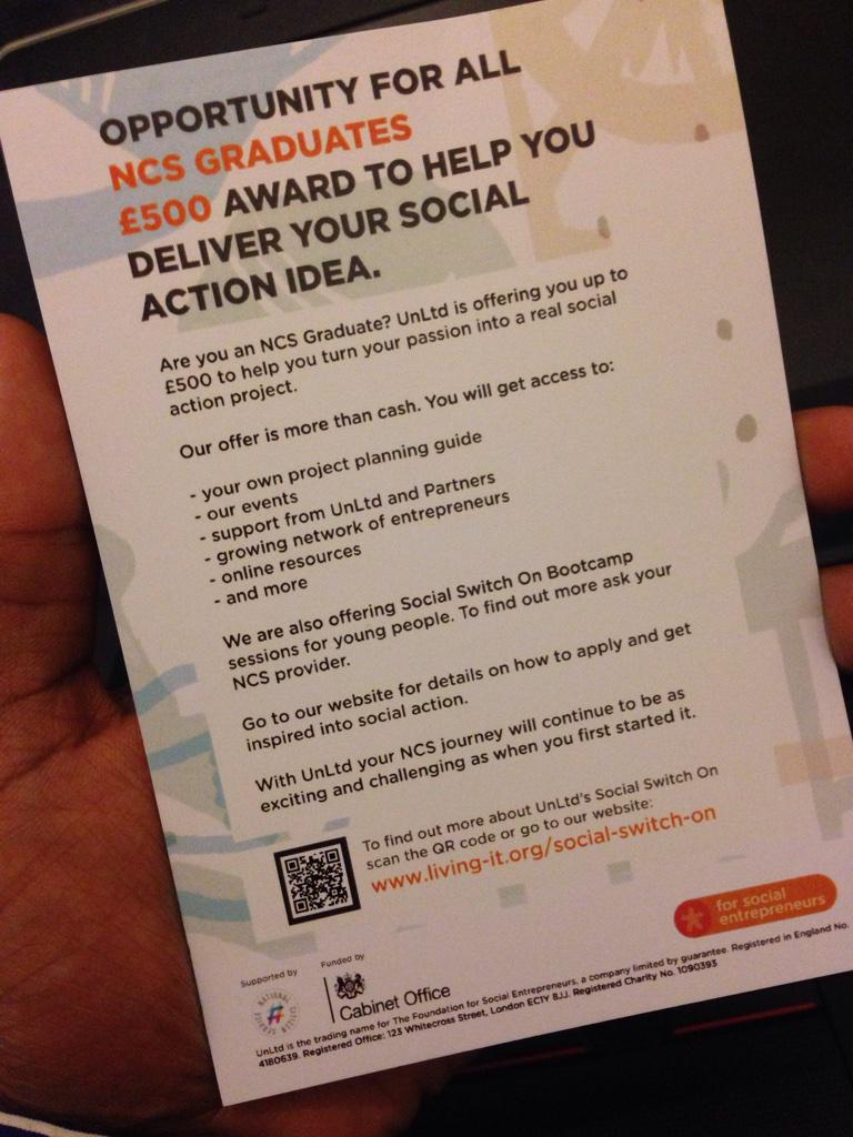 _zainmiah's tweet photo. We have £500 grants to give to #ncsgraduates after they complete their @TheNCSNetwork programme this #halfterm #ncs http://t.co/4fRSpAOpQR