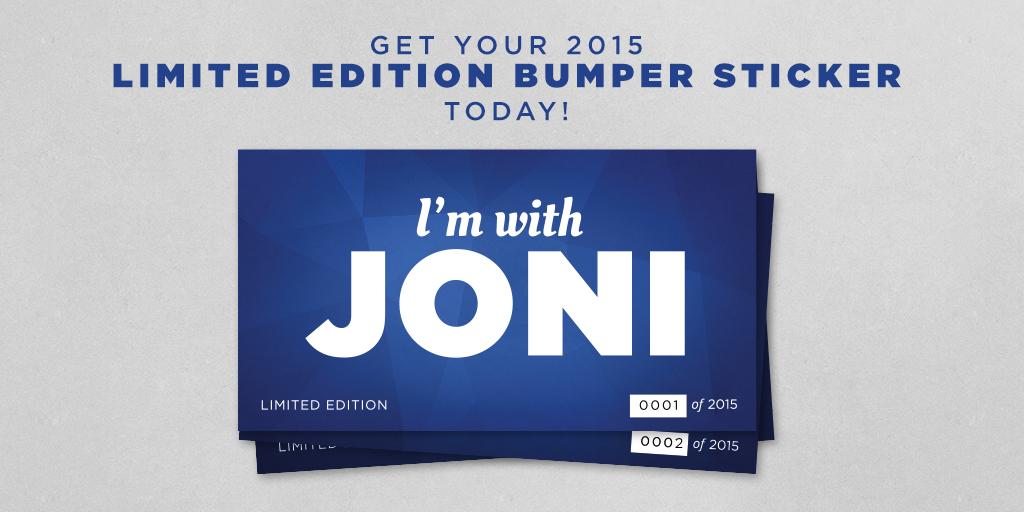 joniernst's tweet photo. Get it before tomorrow's #GOPAddress: 2015 limited edition #ImWithJoni bumper sticker--> http://t.co/vQjhsRG23O http://t.co/bqNb4E3qn0