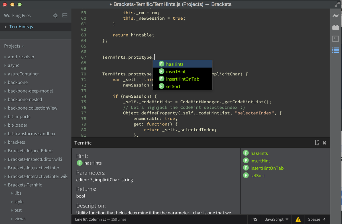 manchagnu's tweet photo. Just released updates to @brackets Ternific.  Updated tern to 0.8.1 and a few bug fixes. https://t.co/NKWE1xIOSz http://t.co/K4NEZCTqKL