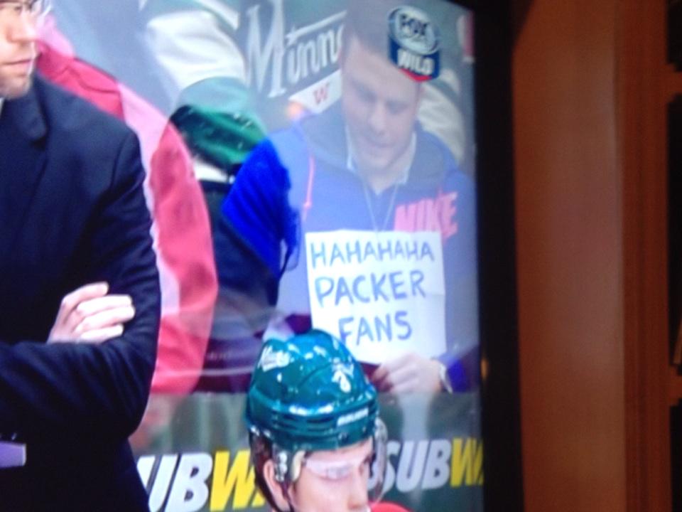 Damn, #Packers fans can't even go to a #mnwild game and get away from the pain. #MyMainMan