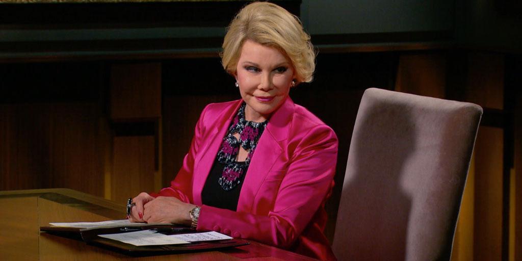 ApprenticeNBC's tweet photo. One more round of applause for the amazing Joan Rivers! #RememberingJoan #CelebApprentice http://t.co/oeYV4nYpQr