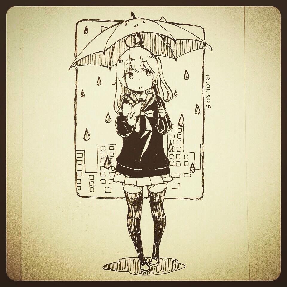 #umbrella #rain #doodle #ink #seifuku 