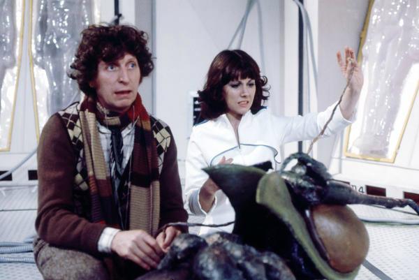 Tom Baker and Elisabeth Sladen in the TV series DOCTOR WHO episode THE ARK IN SPACE  1975.  Happy birthday Mr. Baker. 