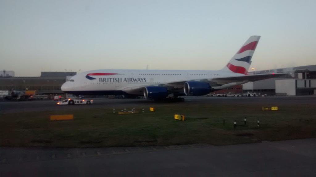 decspec's tweet photo. @DaveWallsworth @British_Airways got a pic of this 380 yesterday evening, on our way to park at T2. Incredible! http://t.co/7dfWrWdEiv