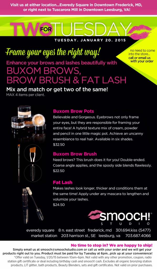 Smoochstudioxo's tweet photo. Another great twos-day deal! Buxom Brows for a natural brow and Fat Lash to layer under any mascara! BOGO FREE! http://t.co/h4JSAecAxP