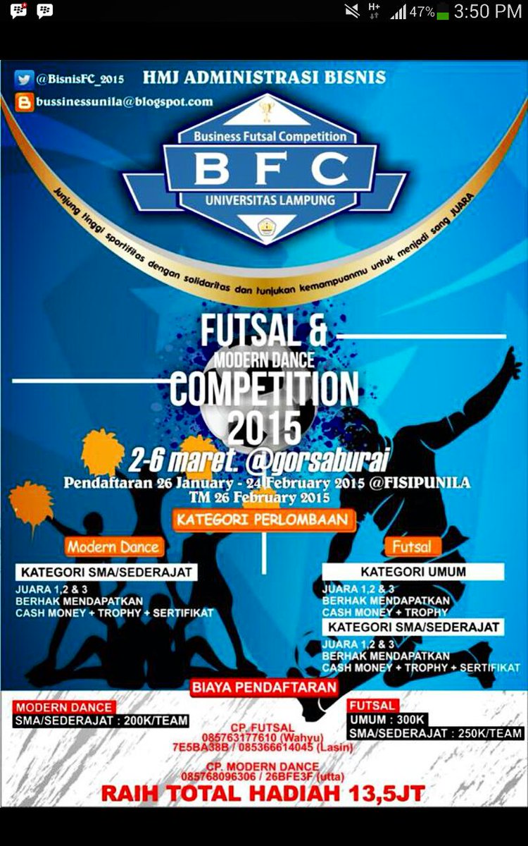 Join yuk !!! Hayo yg tahun kemarin gak sempet liat kerennya acara ini  <a href="/BfcUnila/">BisnisFC2016</a> <a href="/BisnisFC_2014/">Bisnis Futsal</a>