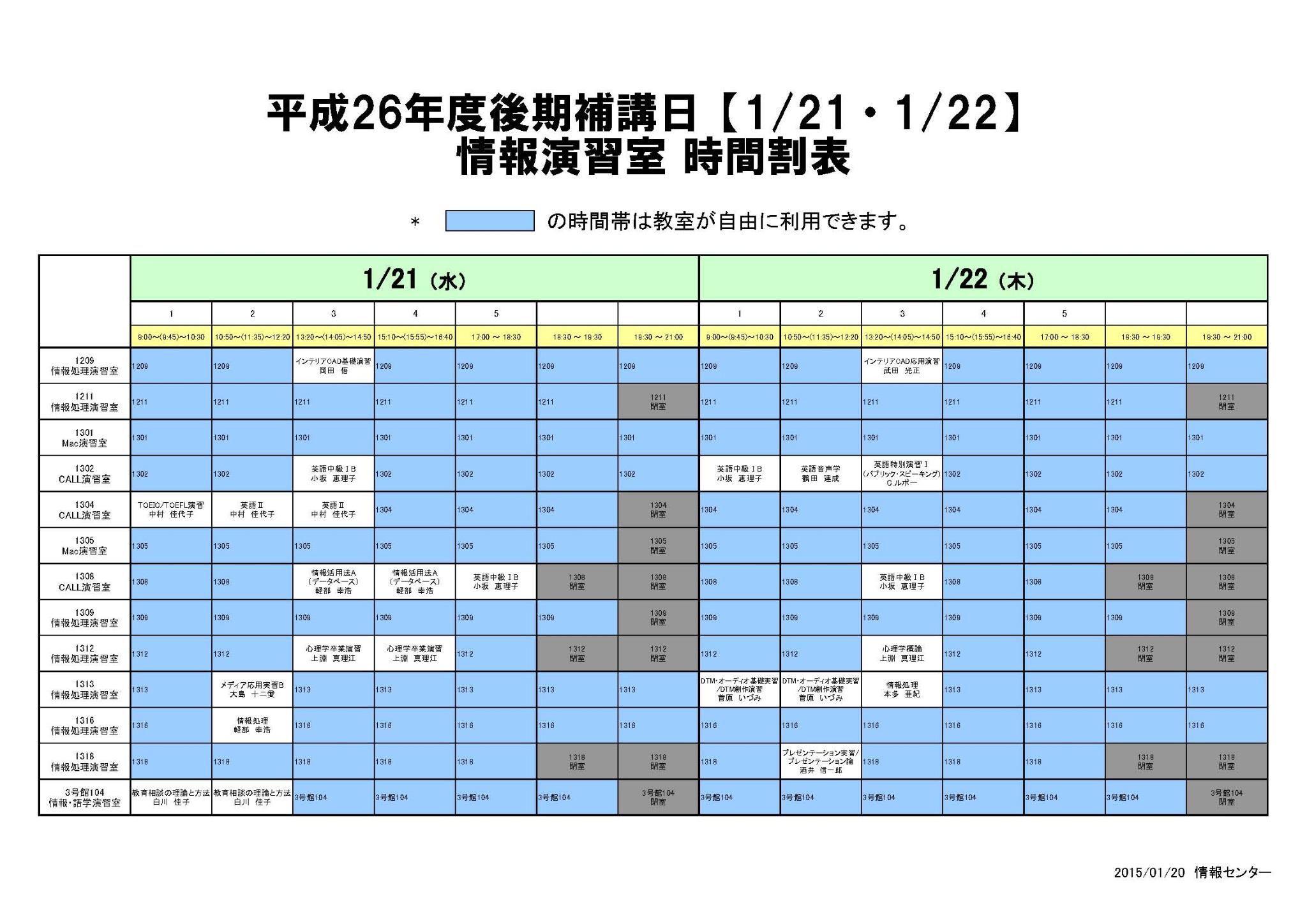 共立女子大学 短期大学 情報センター 補講日時間割表 1月21日 22日の情報演習室の開室スケジュールです Http T Co Aiy6pypmvv Http T Co G7swmdq61a