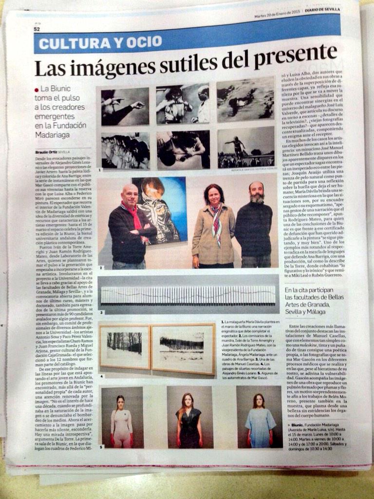 Biunic2015's tweet photo. Hoy aparecemos en la sección de cultura y ocio en el @diariosevilla #BIUNIC15 @FundacionVMMP http://t.co/wXkNEOx38q