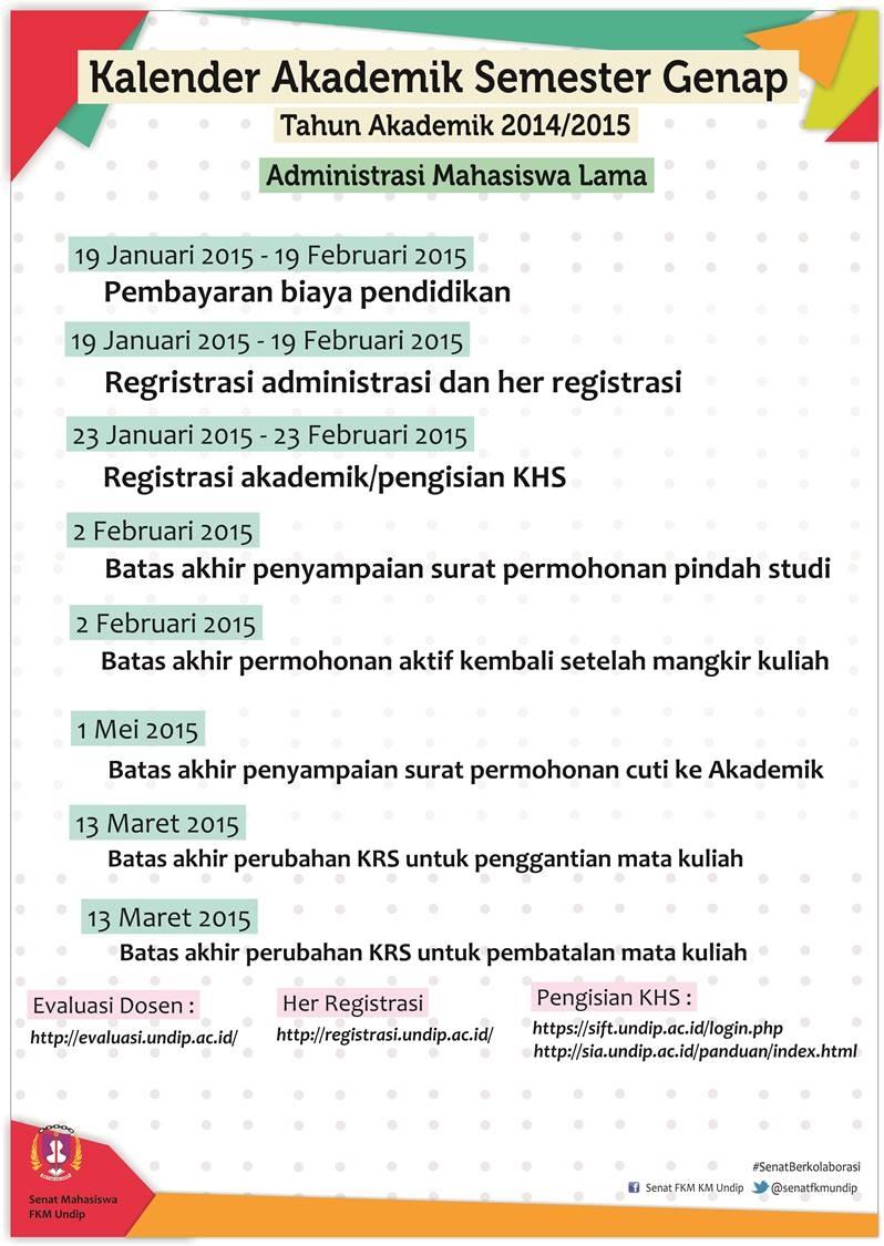 Jadwal administrasi dan perkuliahan semester genap. Unduh di bit.ly/1sVyW6G #SenatBerkolaborasi <a href="/FKMUNDIP2013/">FKM UNDIP 2013</a>