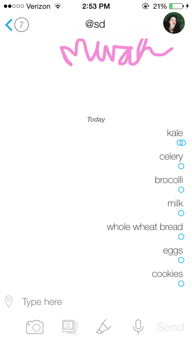 InboxMessenger's tweet photo. When your girlfriend swipes the treats off your grocery list. #NewYearsResolution #TotallyGotCaught #SwipeToDelete http://t.co/nALdegr84J