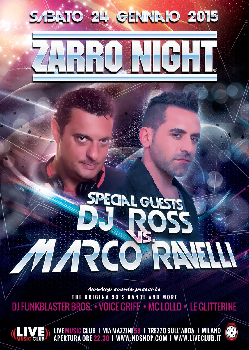 LiveMusicClub's tweet photo. Sabato torna la Zarro Night. Due ospiti d'onore, uno sconto epico. Marco Ravelli VS Dj Ross.
#zarronight #zarroinside http://t.co/DyktWS2YQt